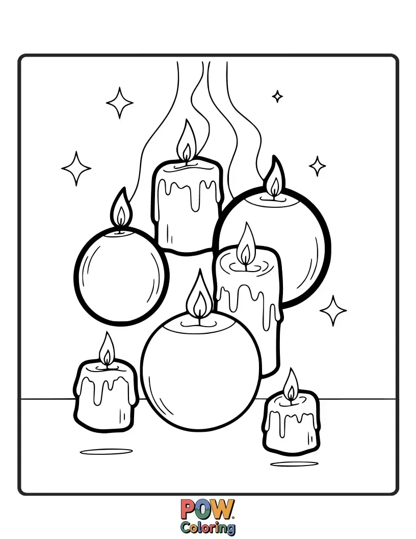 Free coloring page of A magical Great Hall scene with dozens of enchanted floating candles illuminating a festive feast laid out below.