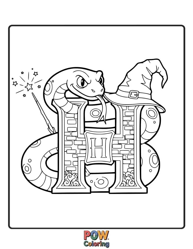 Free coloring page of A cute, smiling basilisk with colorful scales, peeking out from behind a giant, enchanted mushroom.