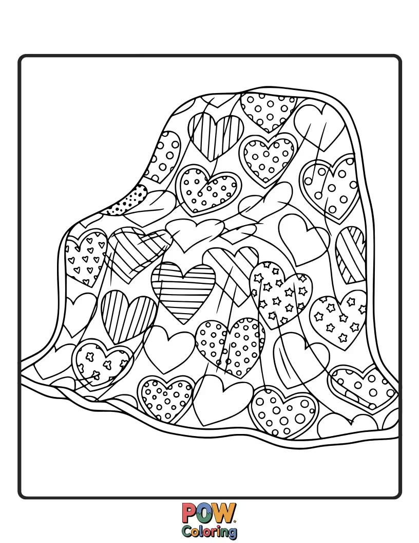 Free coloring page of A collection of adorable hearts stitched together to create a sweet and loving blanket design.