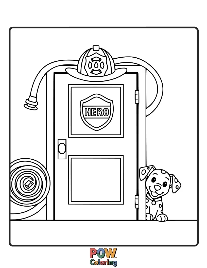Free coloring page of A sturdy door, a point of entry and exit, to be colored as part of a protective scene.