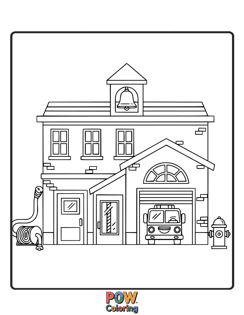 Free coloring page of A simple house outline, representing a home firefighters protect, with space for creative coloring.