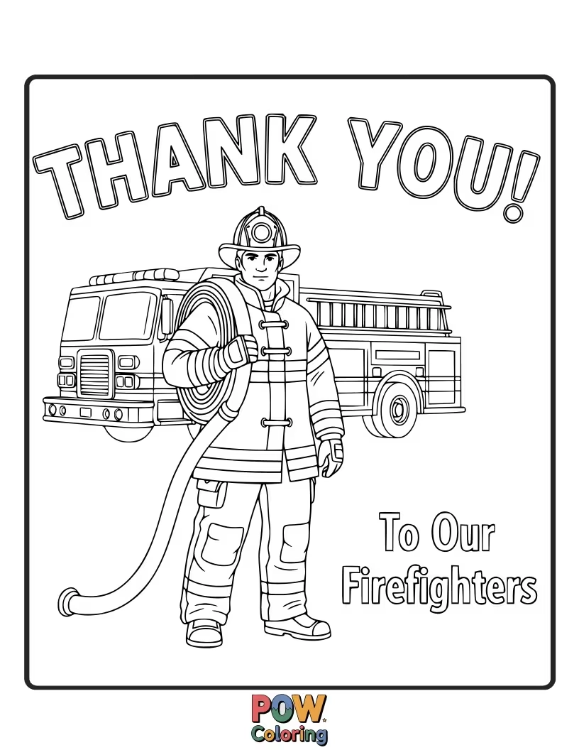 Free coloring page of A blank card shape with a firefighter emblem, perfect for kids to color and give thanks.