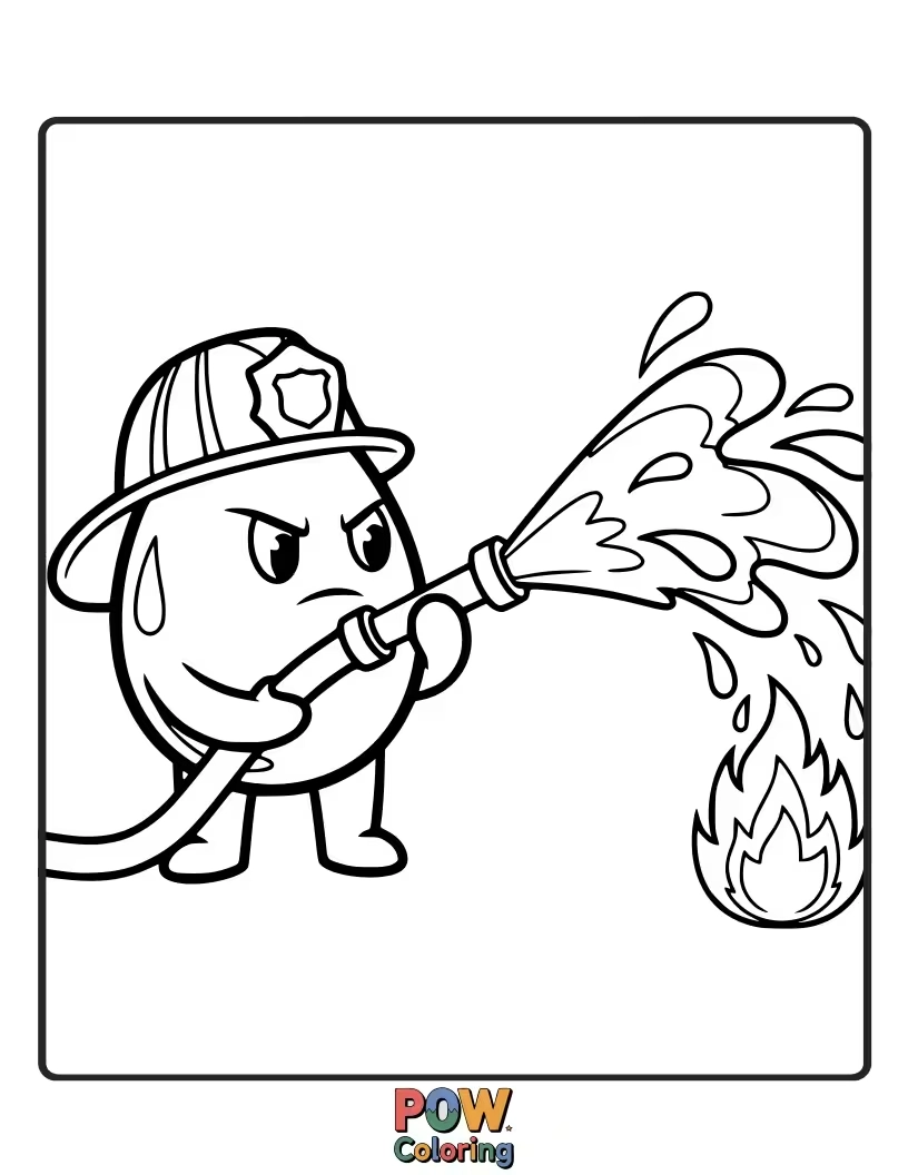 Free coloring page of A large, clear water droplet, symbolizing the essential element firefighters use to fight fires.