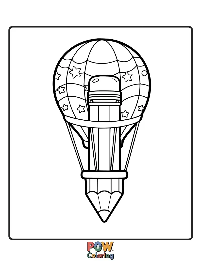 Free coloring page of A whimsical pencil designed as a hot air balloon, ready to float above imaginative landscapes and colorful skies.