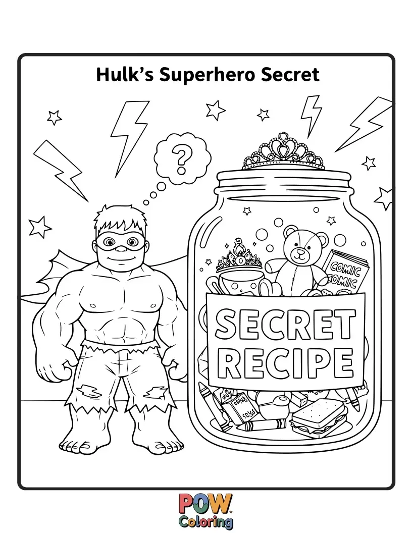 Free coloring page of Hulk in a silly disguise, trying to hide.