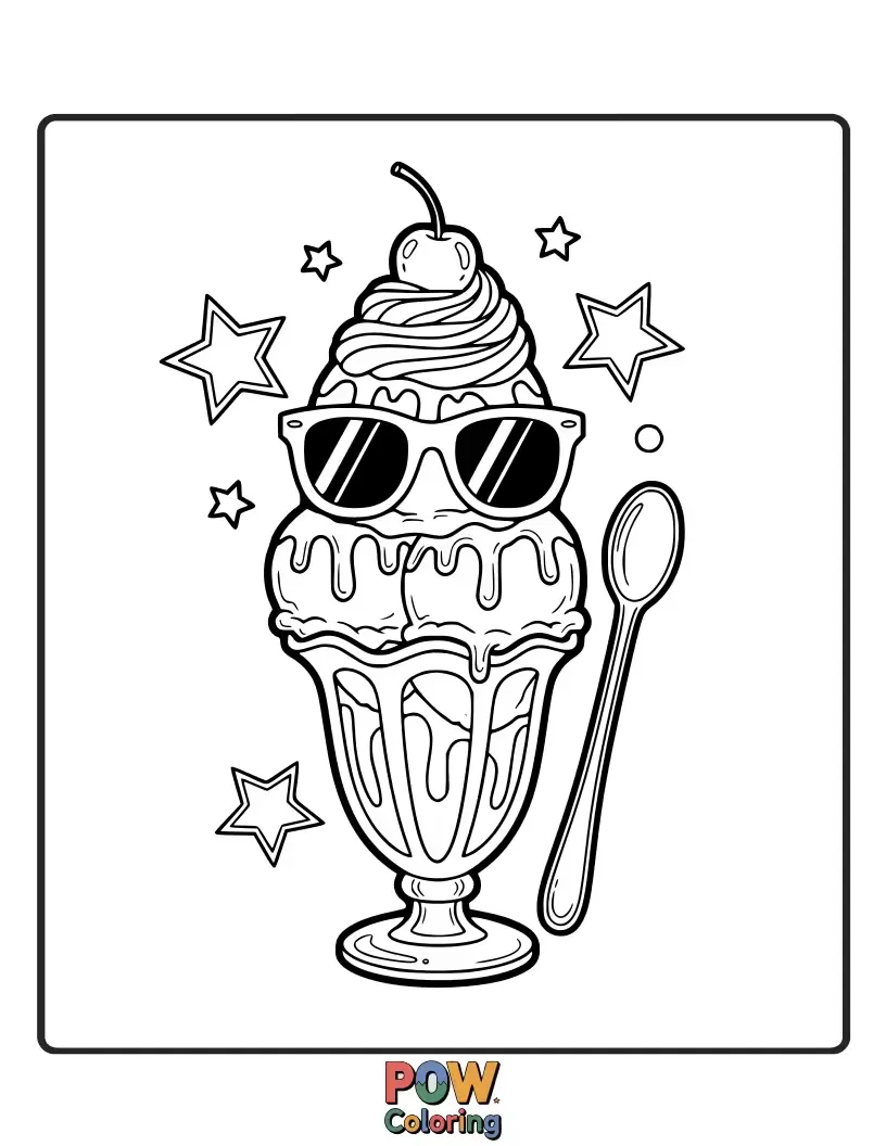 Free coloring page of A sweet pair of sunglasses shaped like an ice cream cone, a delightful and delicious design.