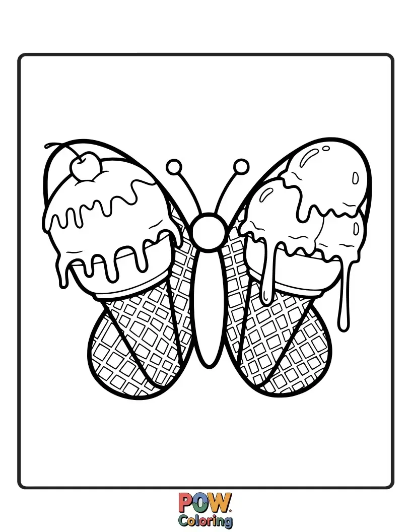 Free coloring page of Delicate butterfly wings artistically crafted from colorful ice cream flavors.
