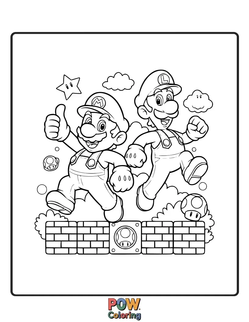 Free coloring page of Iconic Characters from Super Mario video game series.