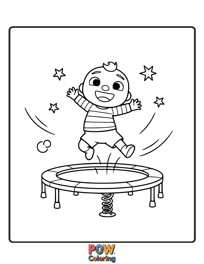 Free coloring page of JJ is jumping for joy! Color him as he bounces high, showing his energetic spirit.