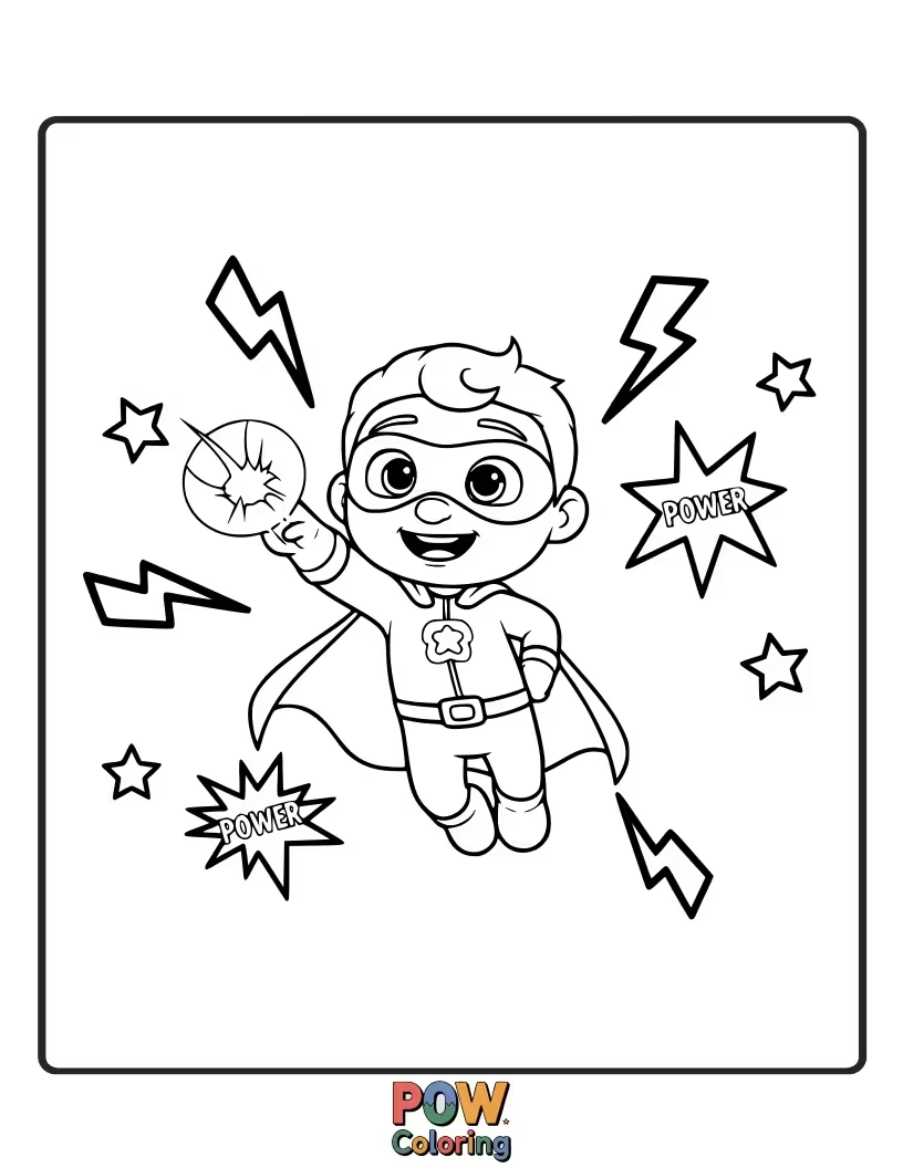 Free coloring page of JJ is ready to save the day! Color his superhero costume and JJ using his amazing powers.