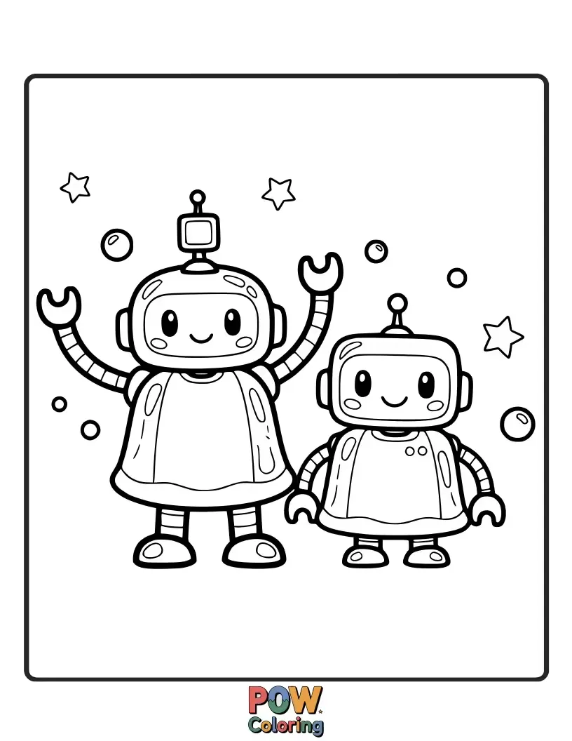 Free coloring page of These cute robots are made entirely of colorful, wobbly jelly.