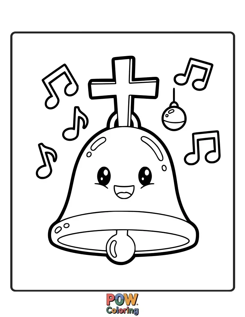 Free coloring page of A festive cross adorned with tiny bells and cheerful patterns, perfect for a moment of happy celebration.