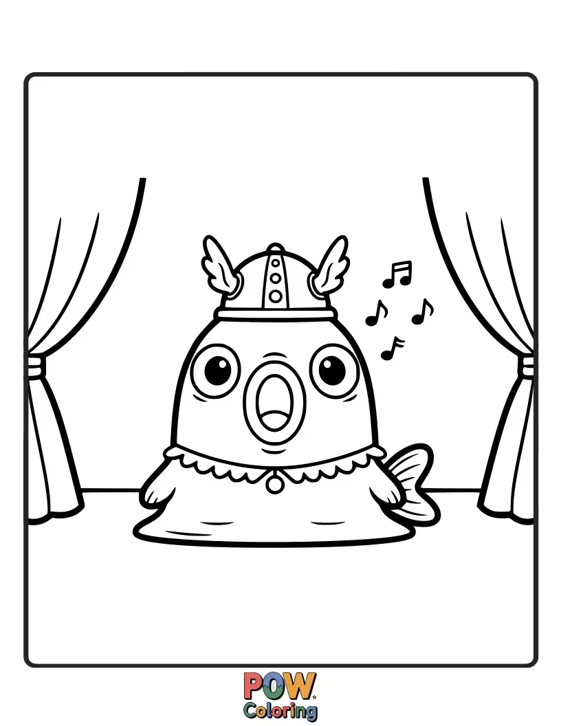 Free coloring page of A uniquely shaped blobfish, dramatically belting out an opera tune with its mouth wide open.