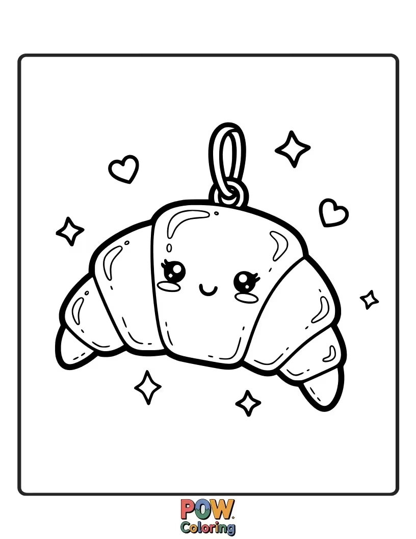Free coloring page of A golden-brown croissant with a contented sigh and a sprinkle of flaky charm.