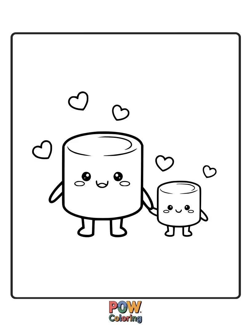 Free coloring page of A soft, squishy marshmallow with a gentle smile and a fluffy texture.