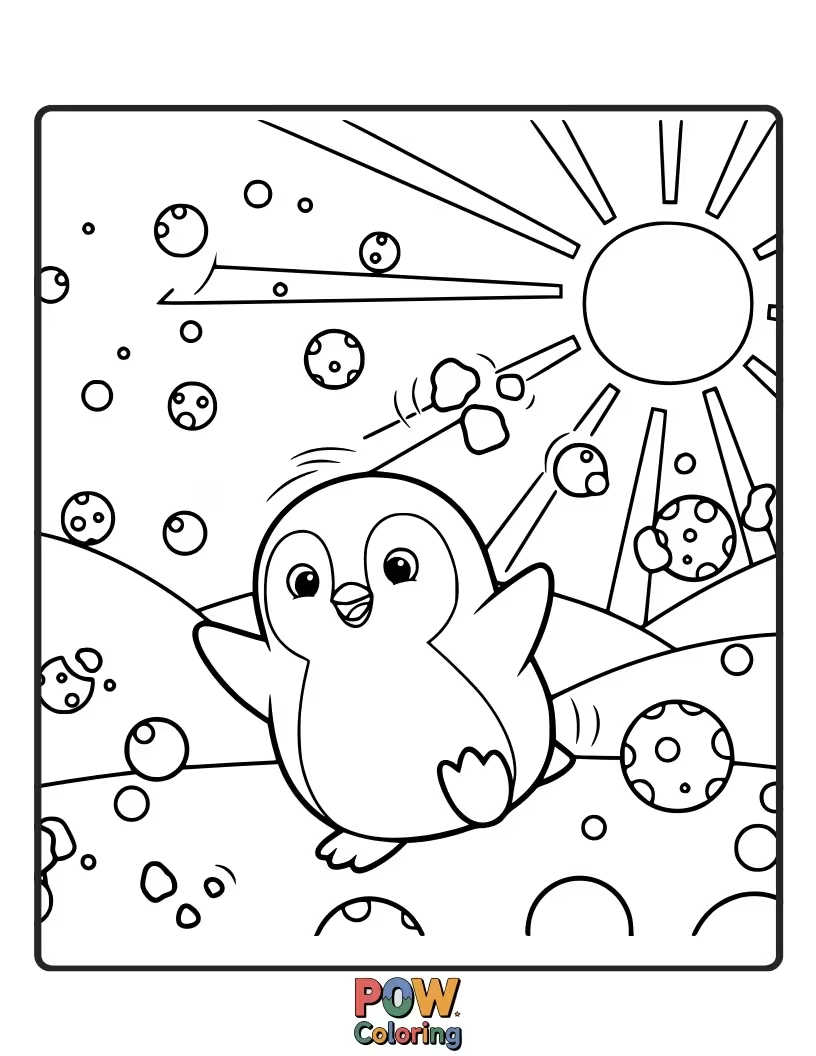 Free coloring page of A penguin wearing a tuxedo, covered in unexpected polka dots and looking quite flustered.