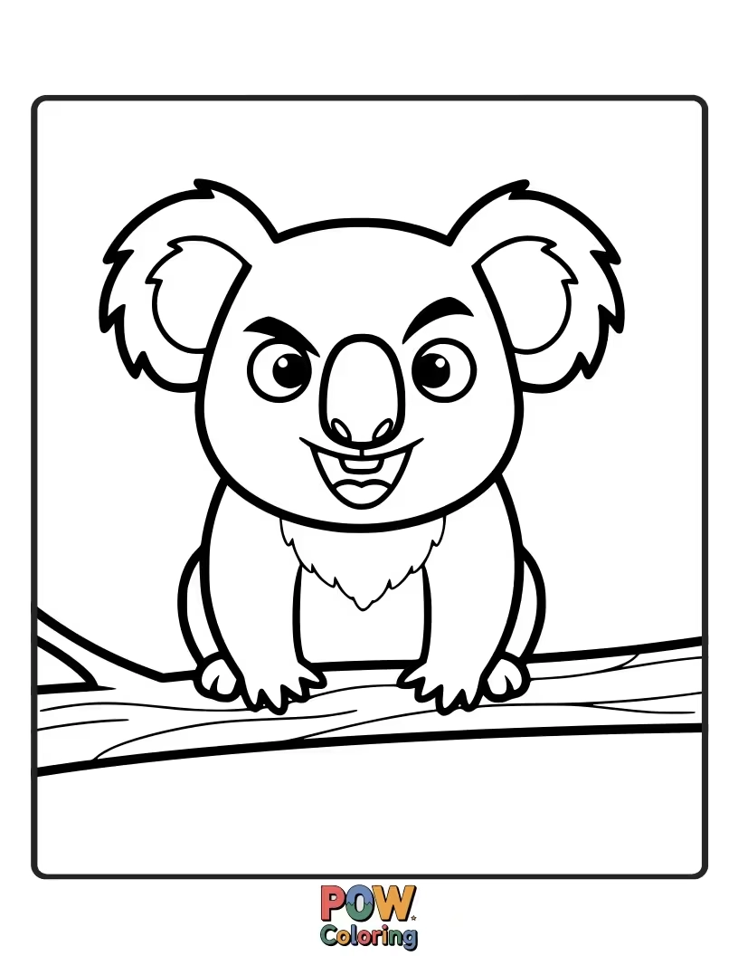 Free coloring page of This mischievous koala has a sly, playful smirk, as if it's plotting a fun, silly surprise.