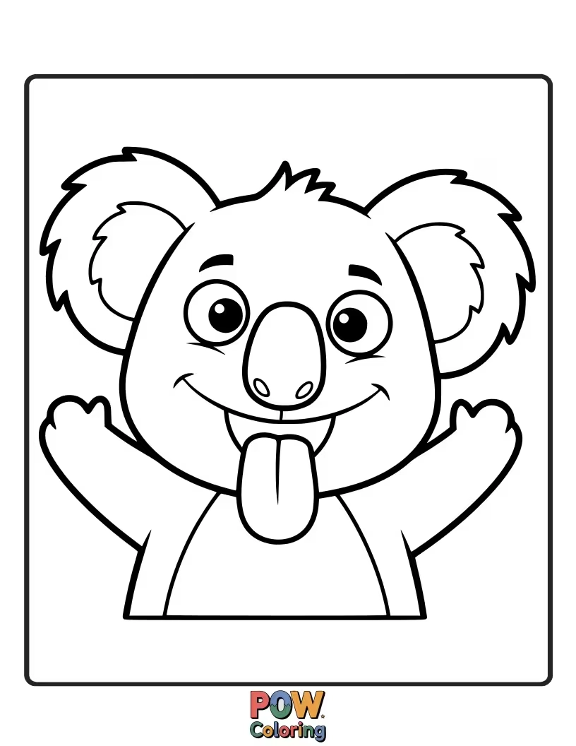 Free coloring page of A playful koala sticks out its tongue with a cheeky wink, ready for some coloring fun.
