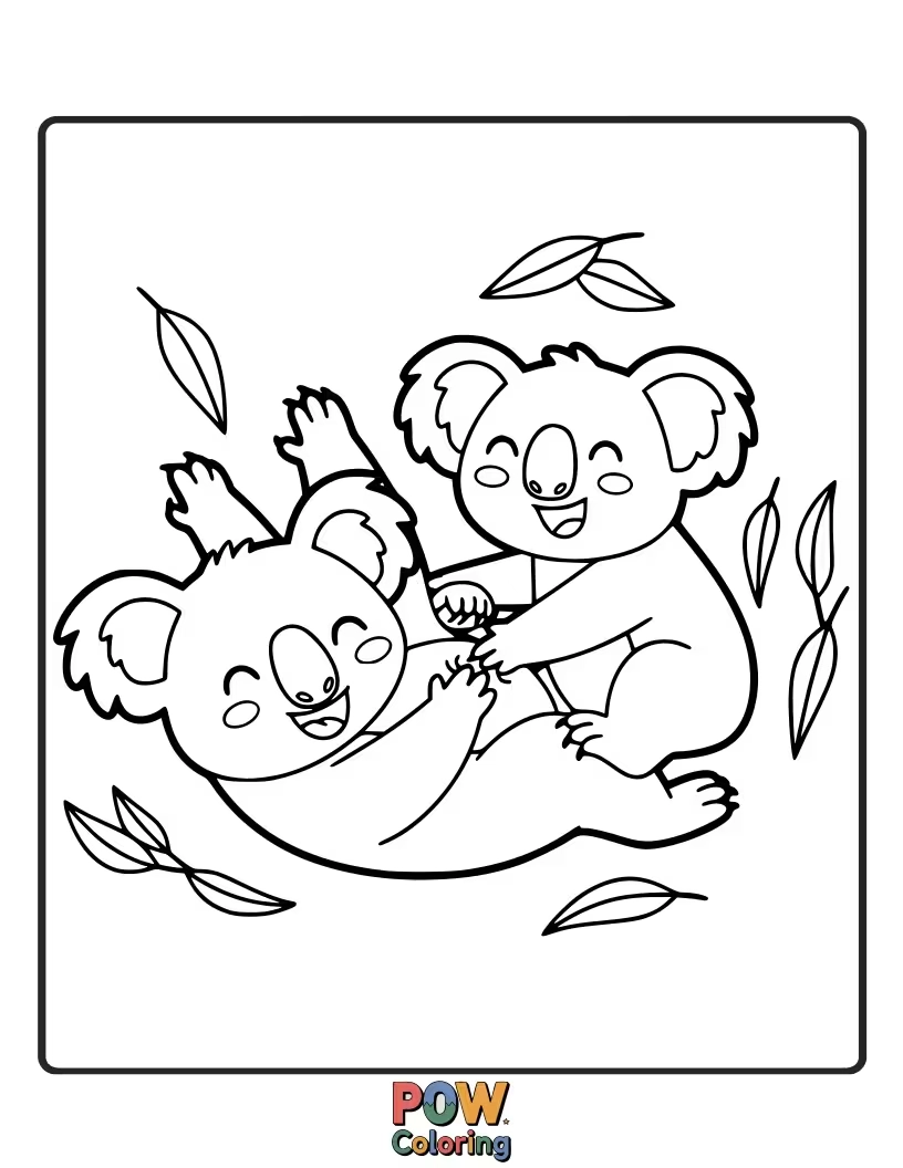 Free coloring page of Giggles and playful nudges abound as this koala gets into a hilarious tickle fight with a butterfly.