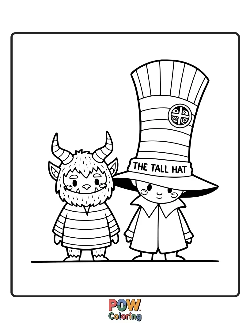 Free coloring page of Krampus wears a tall, pointed hat adorned with ribbons, adding a touch of flair to his look.
