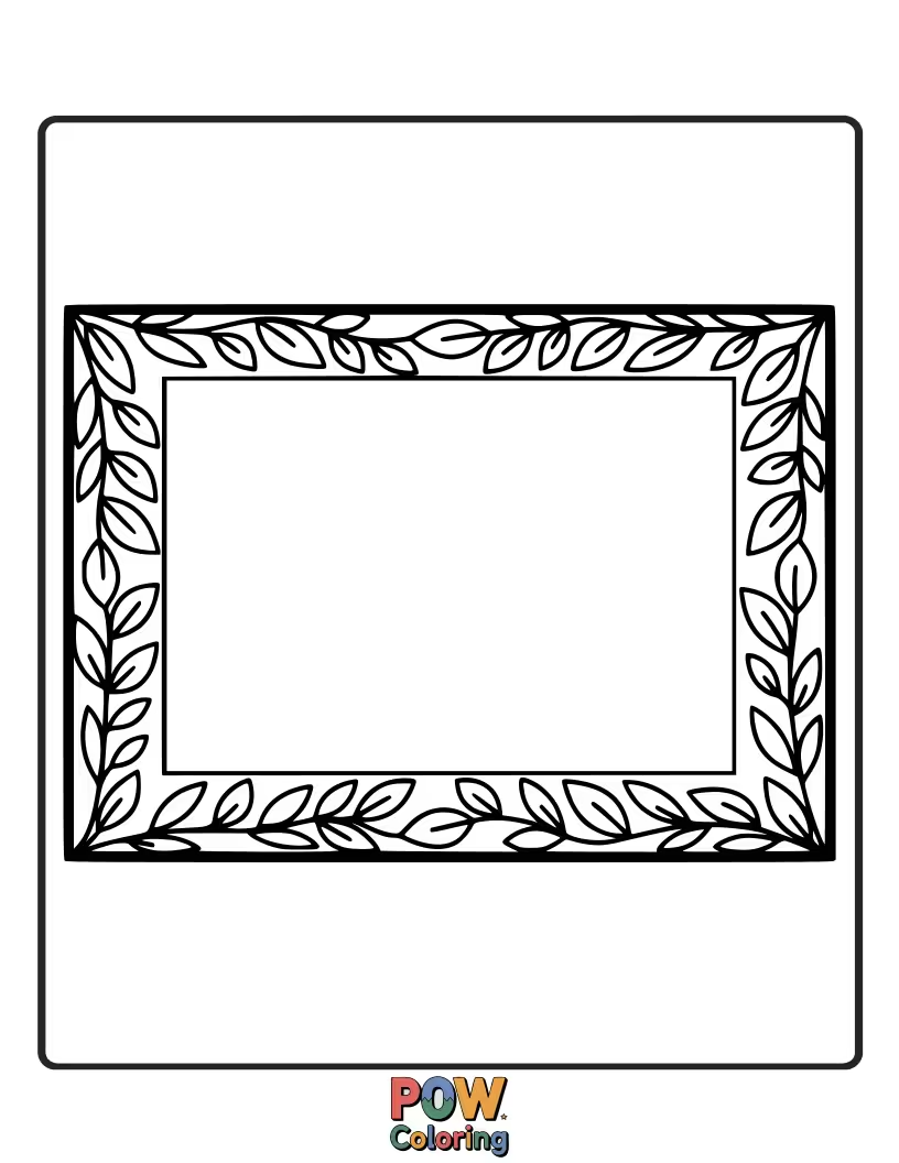 Free coloring page of A rectangular rug with a charming border of simple leaves. Bring the beauty of nature indoors with this design.