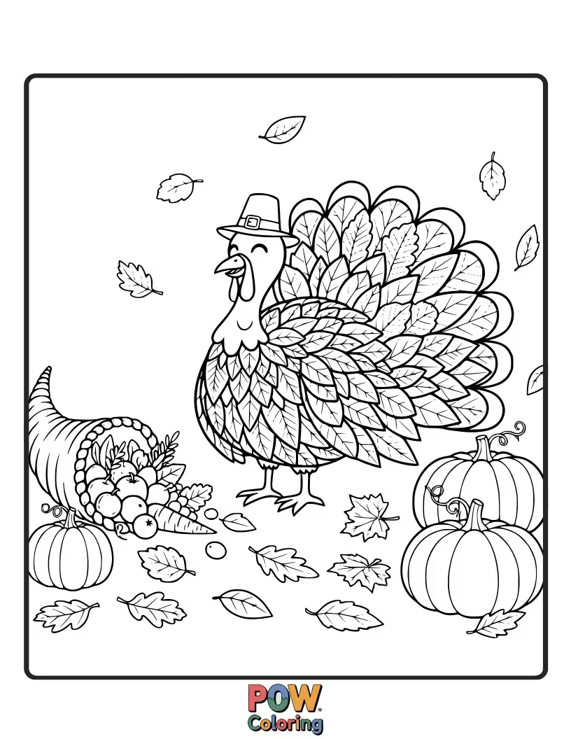 Free coloring page of A friendly fox and a cheerful rabbit wander through a forest carpeted with colorful, falling leaves. Embrace the season.