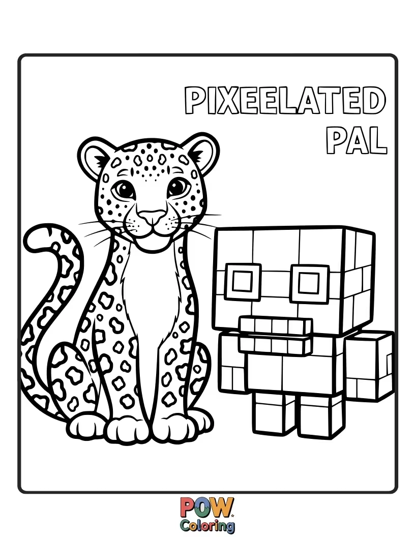 Free coloring page of A modern leopard with geometric, pixelated spots. Color this digital-inspired feline in vibrant or retro palettes.