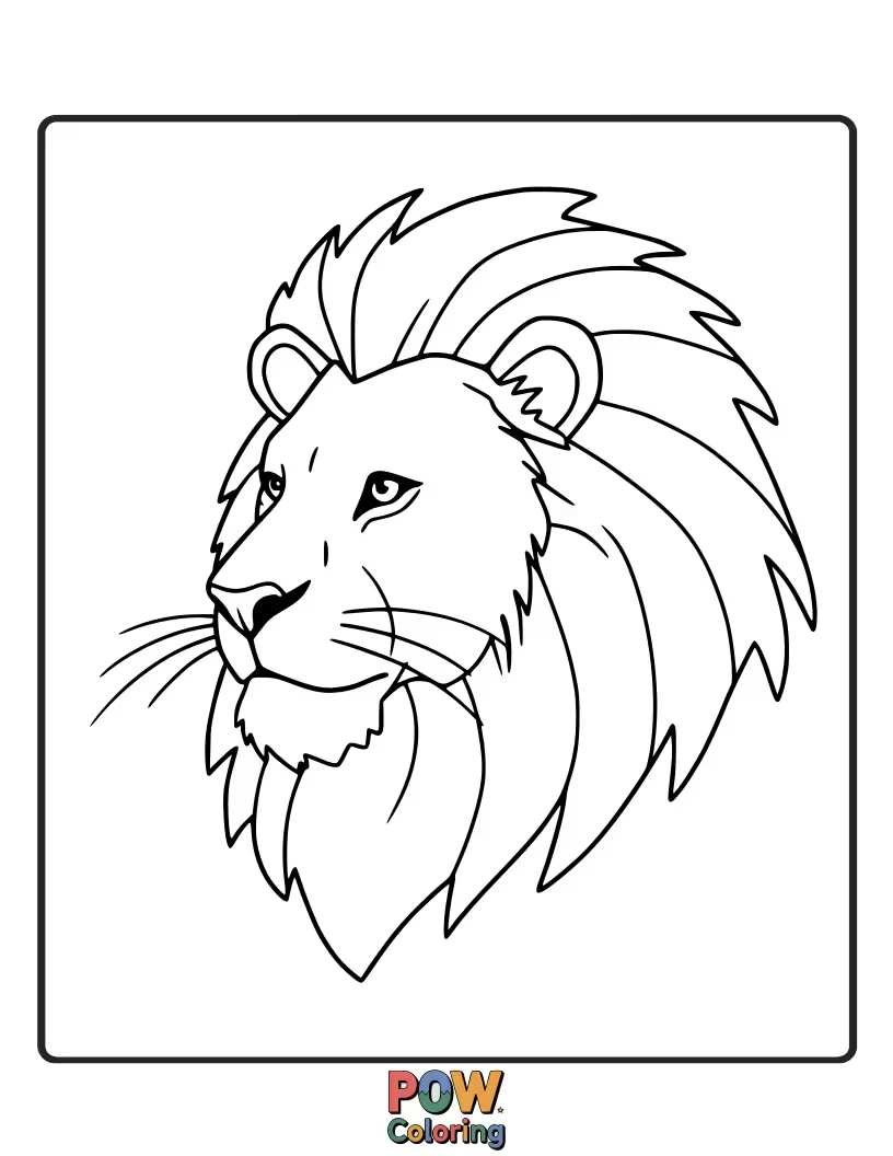Free coloring page of A lion's face shown from the side, highlighting its profile and jawline.