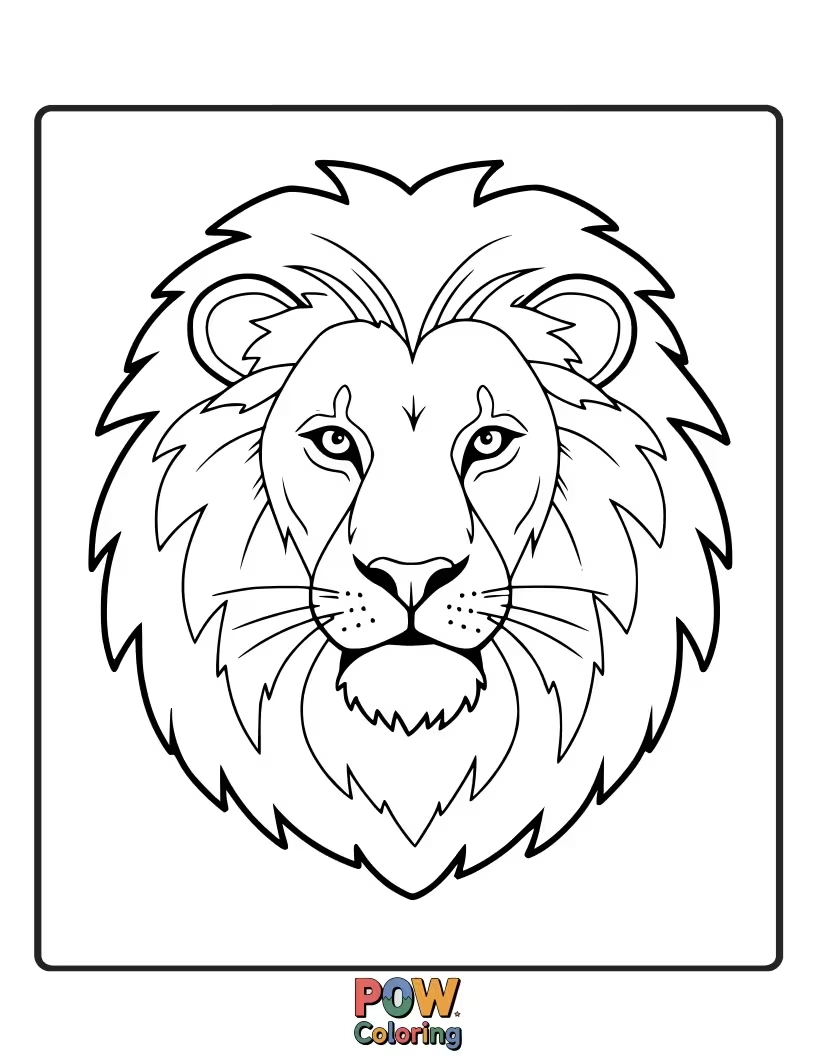 Free coloring page of A detailed portrait of a lion's head, focusing on its noble features.