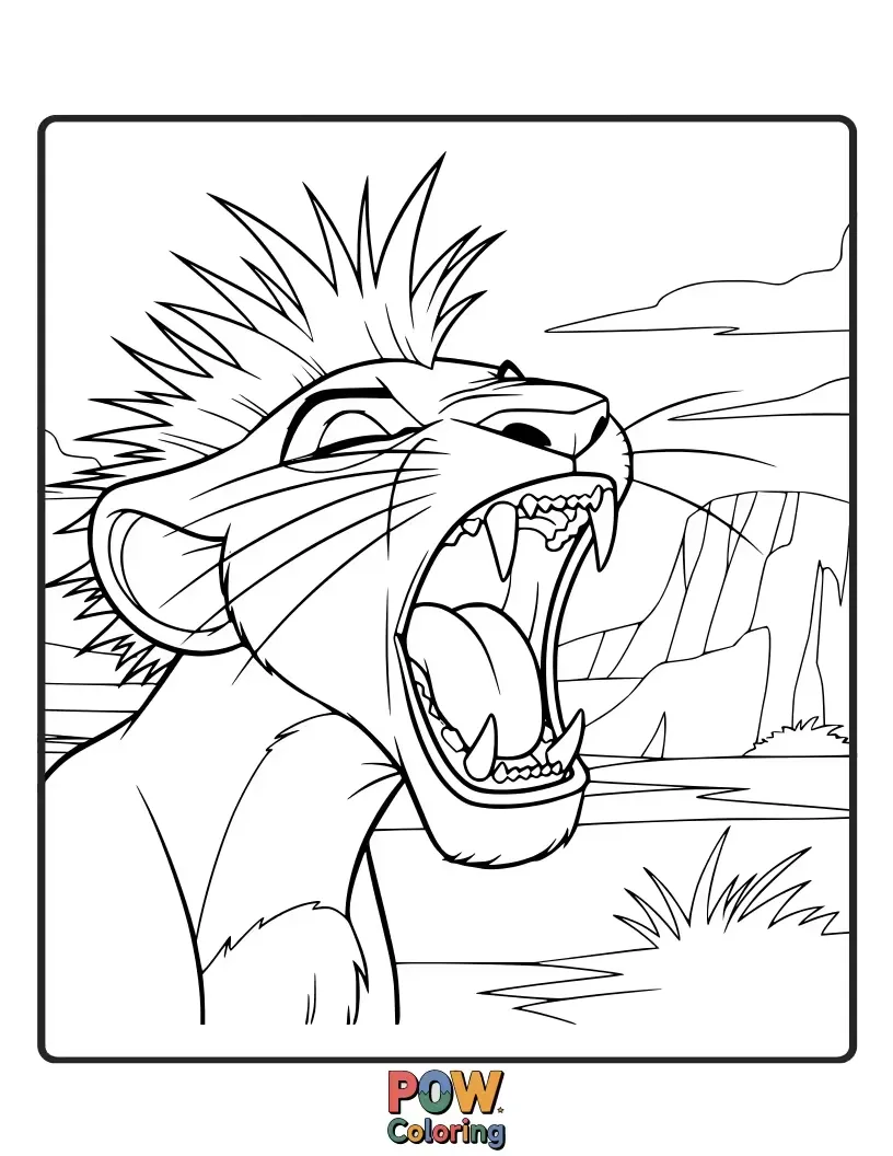 Free coloring page of A determined Nala lets out a powerful, beautiful roar, defending her territory with all her might and grace.