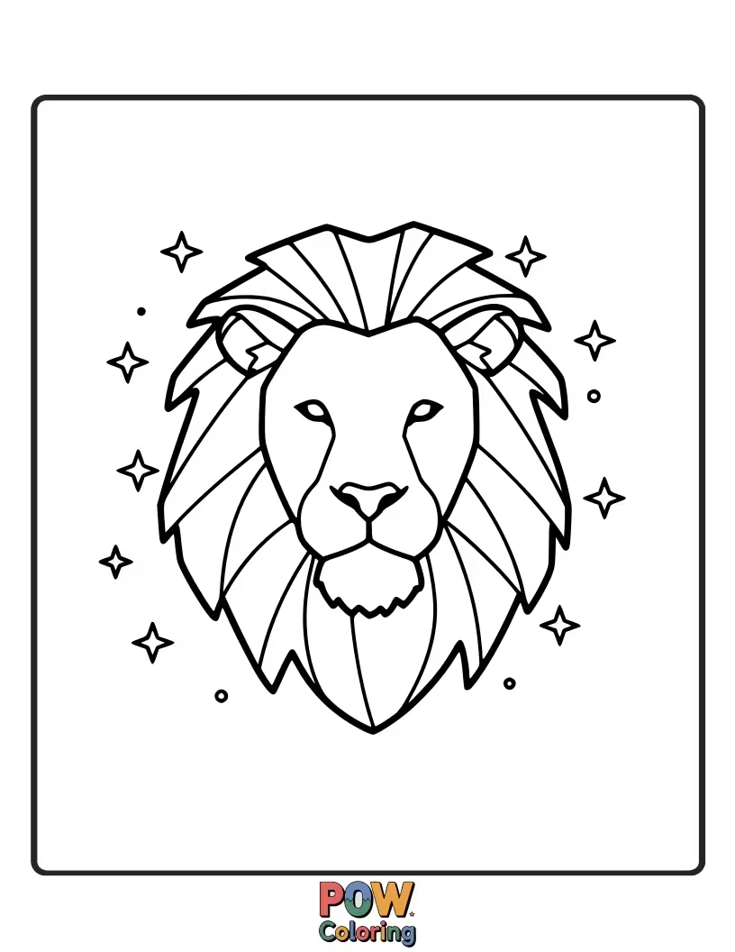 Free coloring page of A lion's silhouette outlined against a starry night sky.