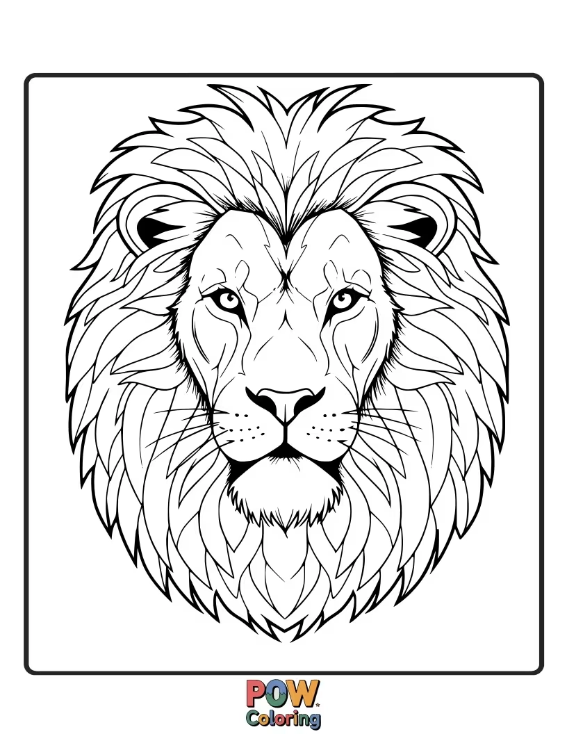 Free coloring page of A close-up of a lion's powerful, penetrating gaze.