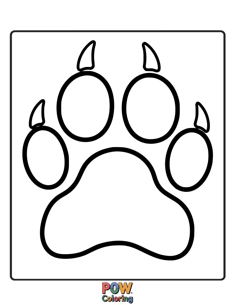 Free coloring page of A large, detailed outline of a lion's paw print.