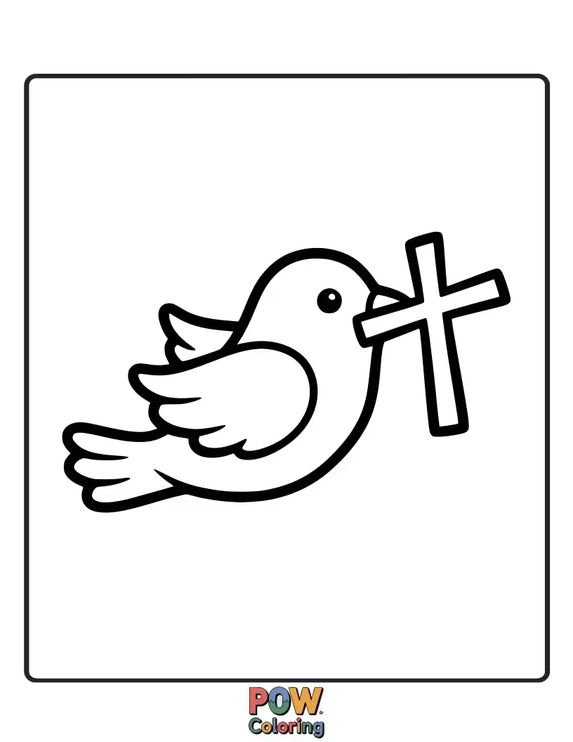 Free coloring page of A charming cross featuring a sweet little bird perched on its delicate branches, a symbol of freedom.