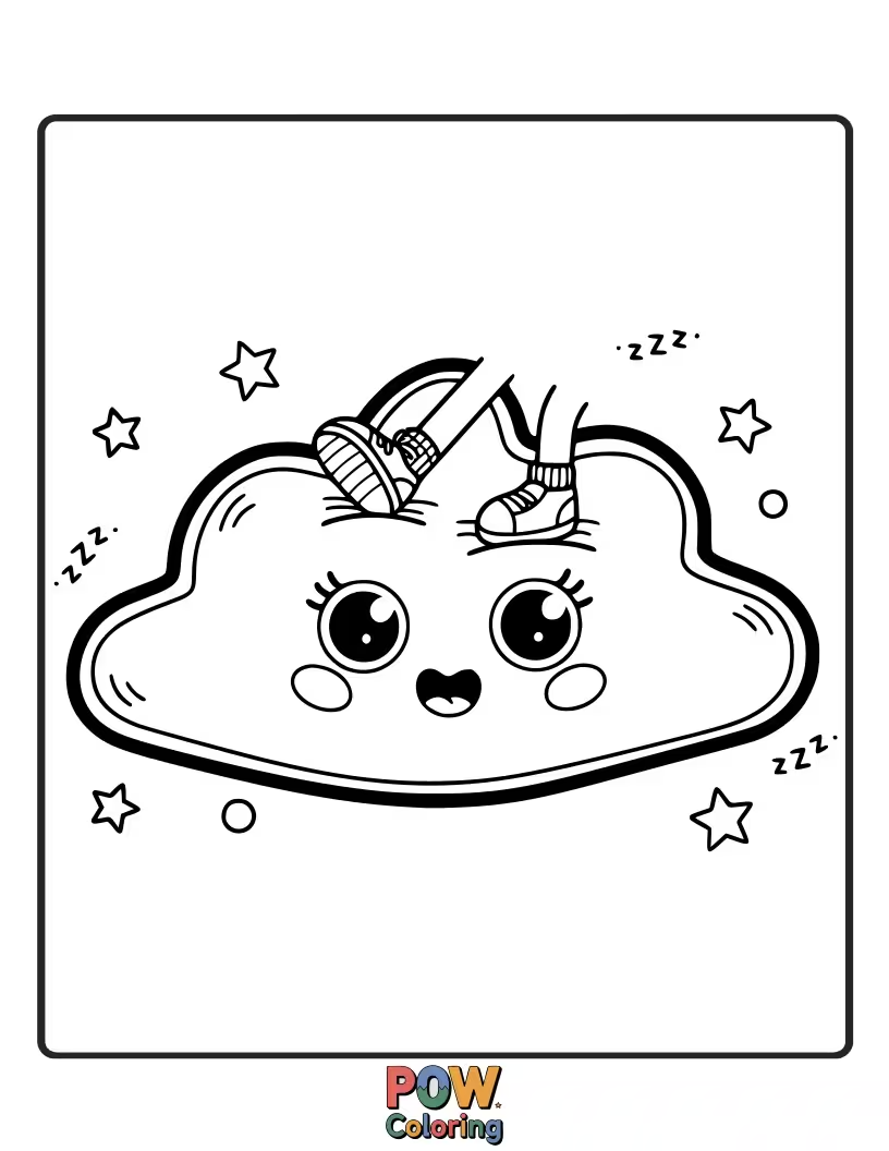 Free coloring page of A small, friendly cloud-shaped rug with a gentle smile. A cute and minimal design for a happy atmosphere.