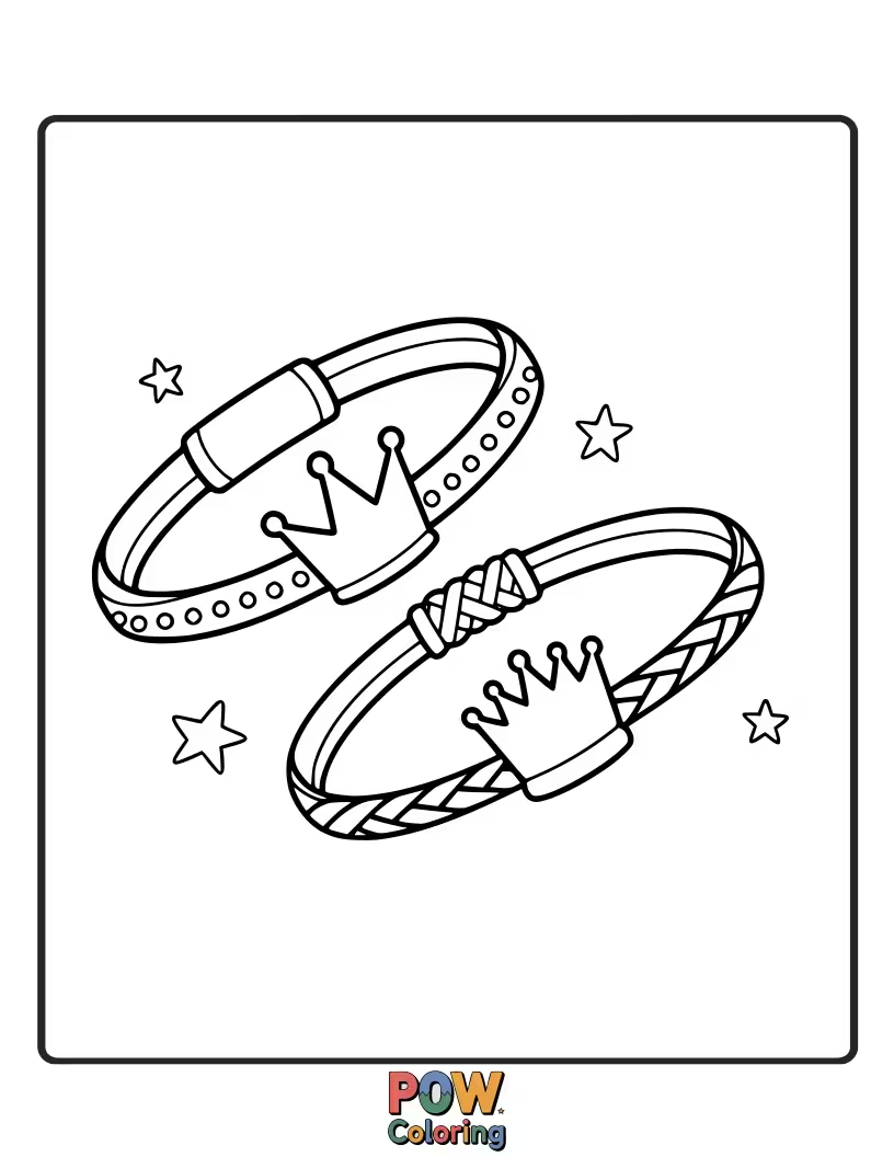 Free coloring page of A royal collection of tiny crowns adorns this charming and regal bracelet. Be a queen for a day.