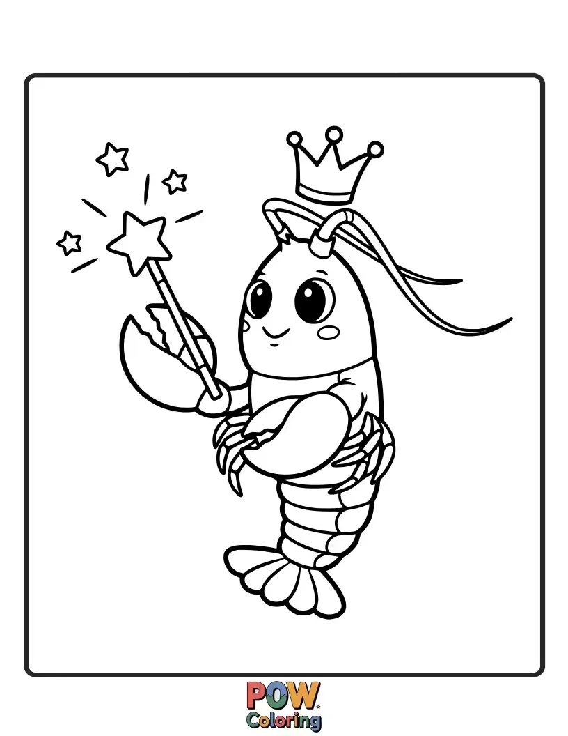 Free coloring page of A whimsical lobster with a sparkling magic wand, casting spells and creating enchanting underwater illusions.