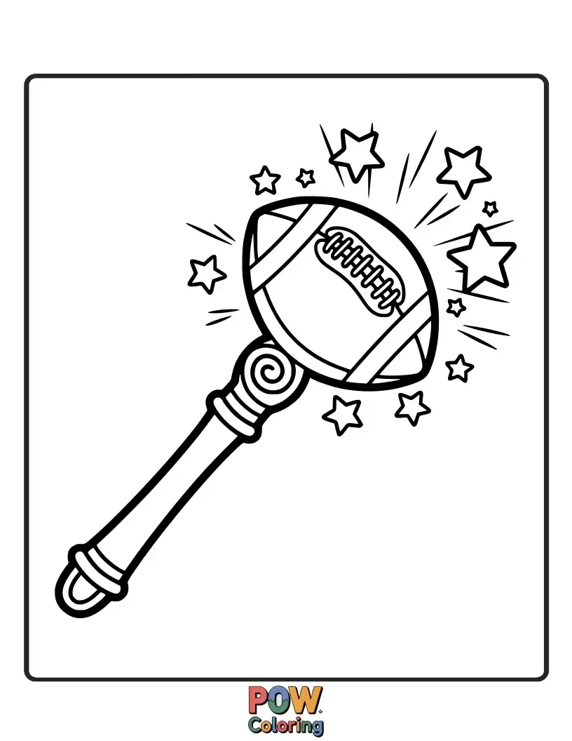 Free coloring page of A glowing football with a sparkling wand emanating whimsical stars and wishes. Enchanting and imaginative for creative minds.