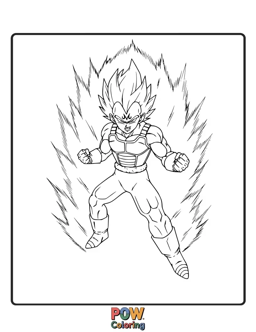 Free coloring page of Majin Vegeta with dark aura and intense focus.