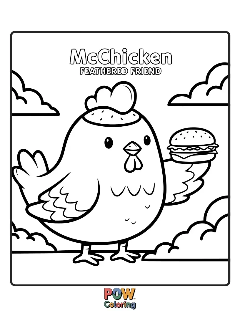Free coloring page of A McChicken sandwich with feathers, looking like a cute bird on a branch.