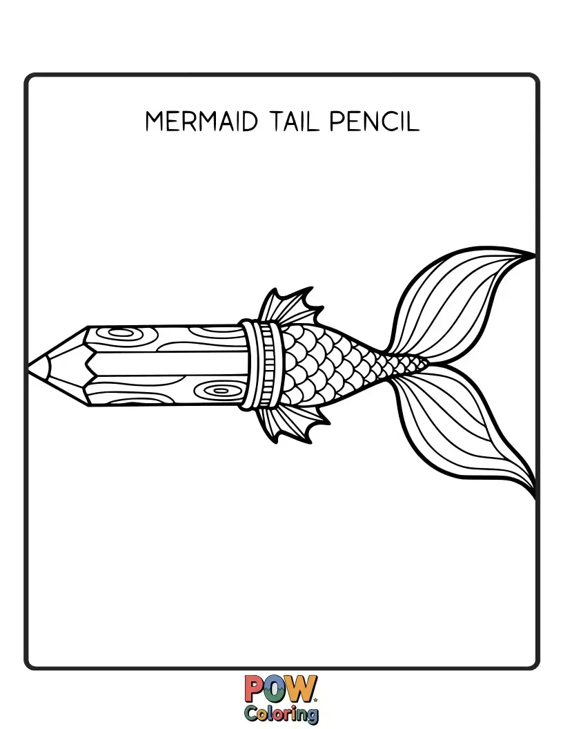 Free coloring page of A magical pencil shaped like a shimmering mermaid's tail, ready to dive into an ocean of color.