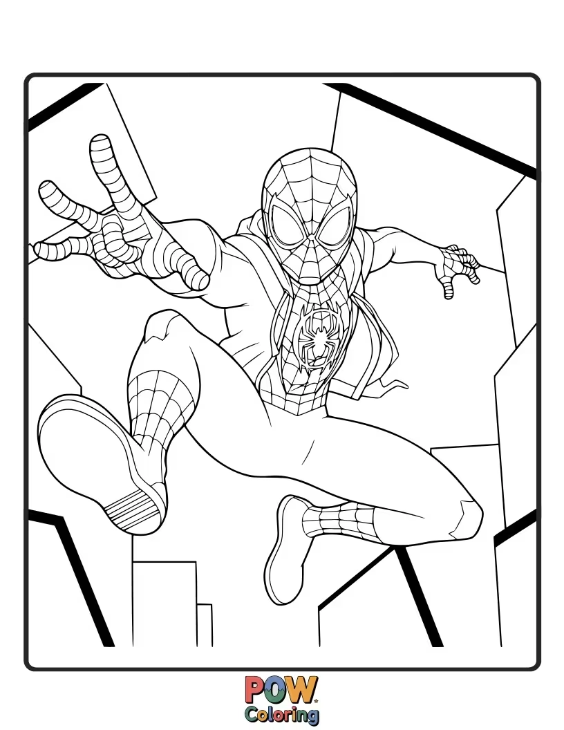 Free coloring page of A close-up of Miles Morales's masked face, his determined eyes visible, ready to protect his city.