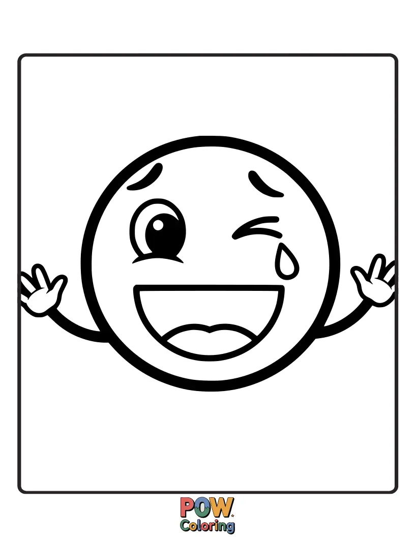 Free coloring page of A simple, friendly smiley face giving a gentle wave, with a few tiny sparkles around it.