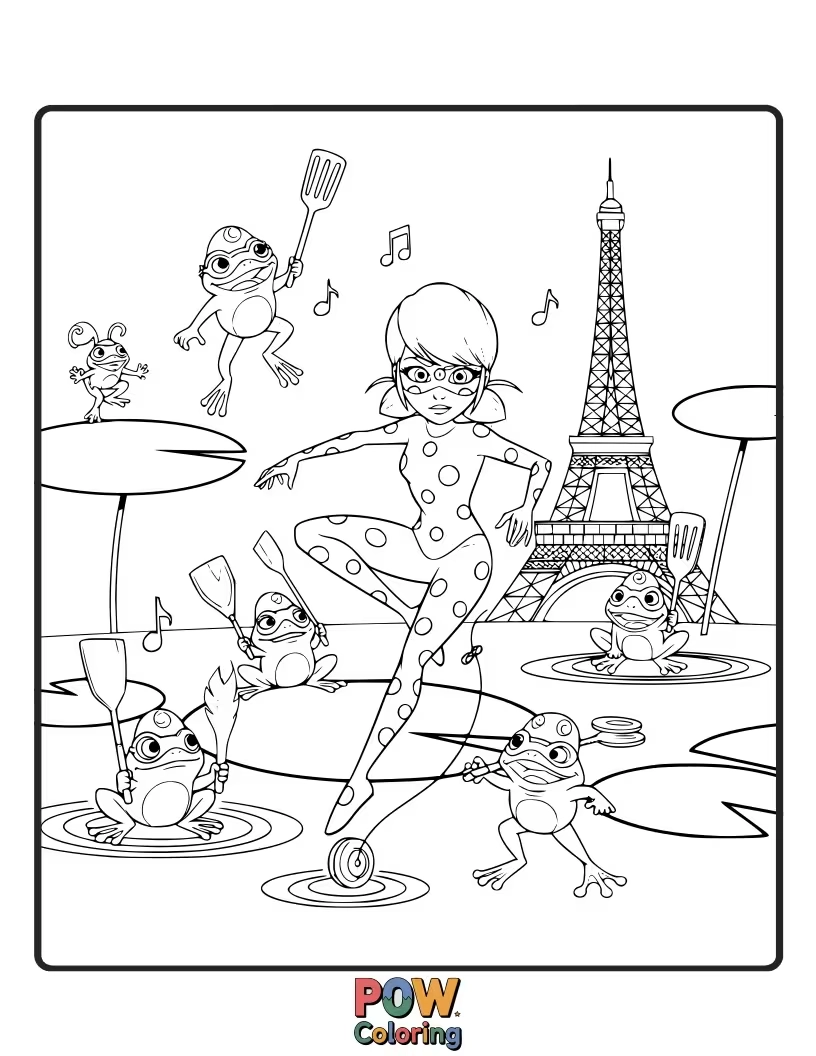 Free coloring page of Adrien is accidentally transformed into a giant, grumpy frog by an akuma.