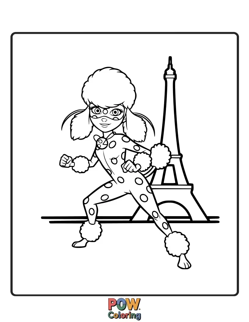 Free coloring page of A very fluffy poodle has accidentally gotten a Miraculous and is now causing adorable chaos.