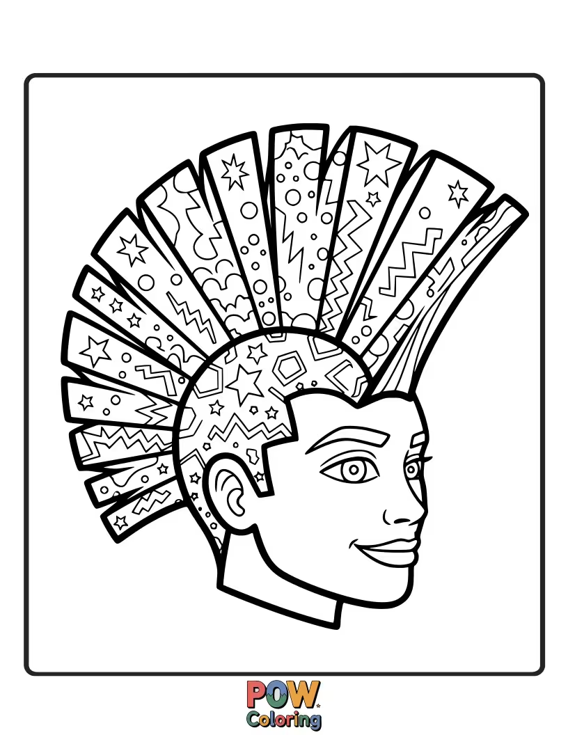 Free coloring page of A vibrant mohawk with bold, pop-art inspired lines.