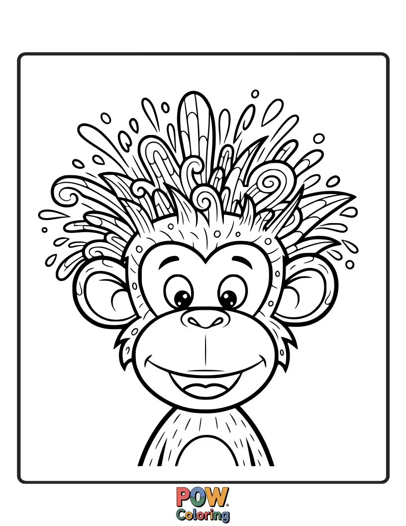 Free coloring page of A monkey's fur stands on end in a wild, gravity-defying style, making for a hilariously untamed look.