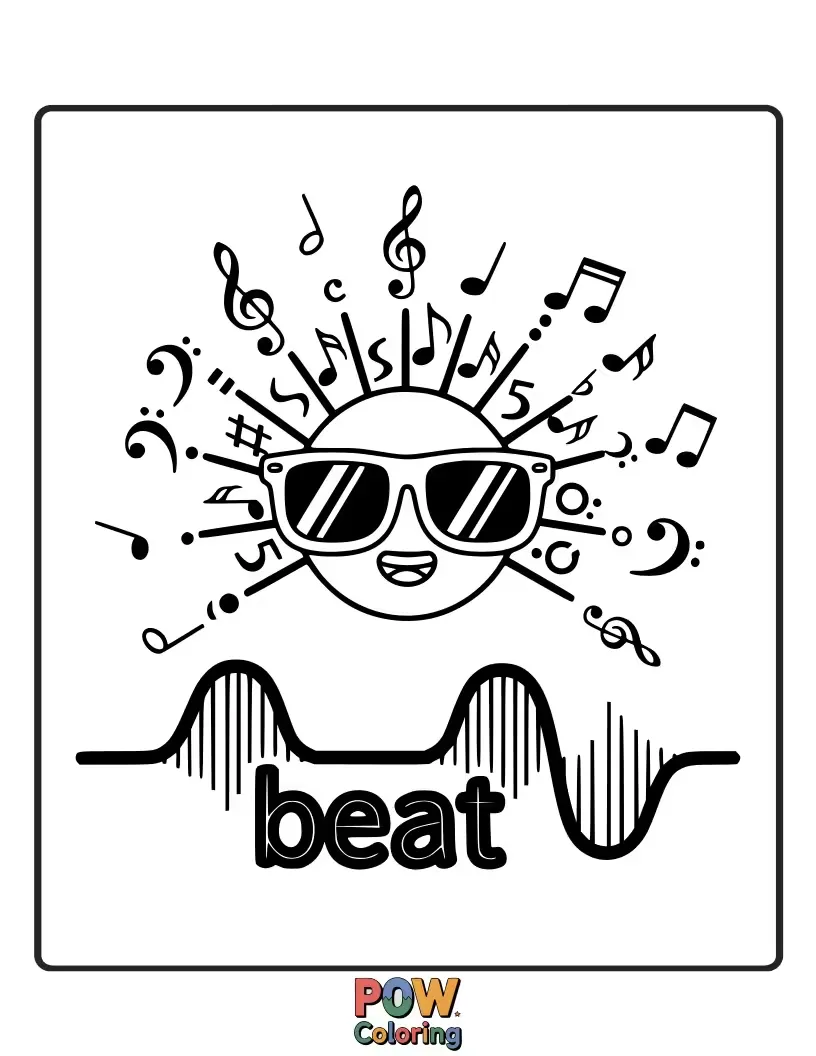 Free coloring page of Groovy sunglasses shaped like music notes, bringing rhythm and melody to your creation.