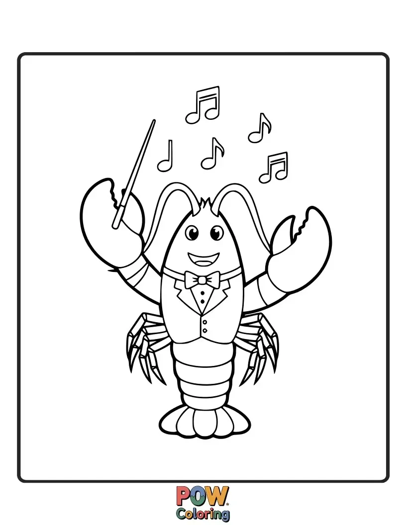 Free coloring page of A talented lobster playing a tiny violin with passion, surrounded by musical notes floating in the water.