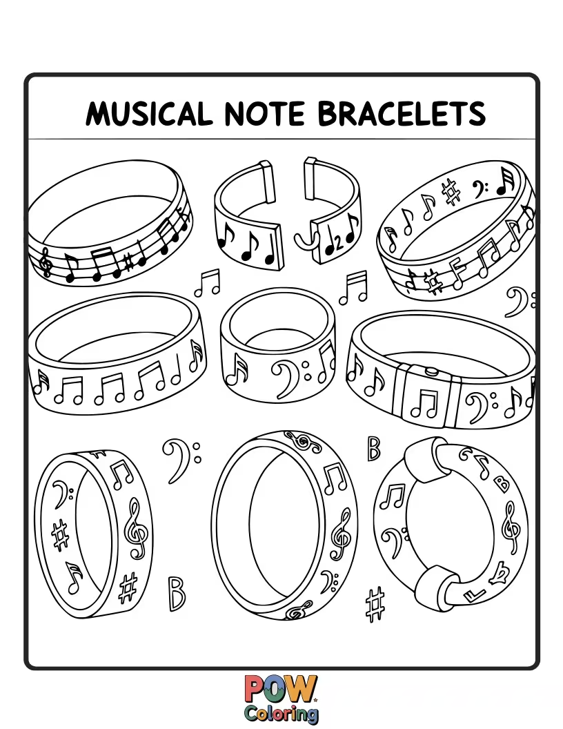 Free coloring page of Melodious notes are the charms on this bracelet, perfect for anyone who loves music. Harmonious and creative.